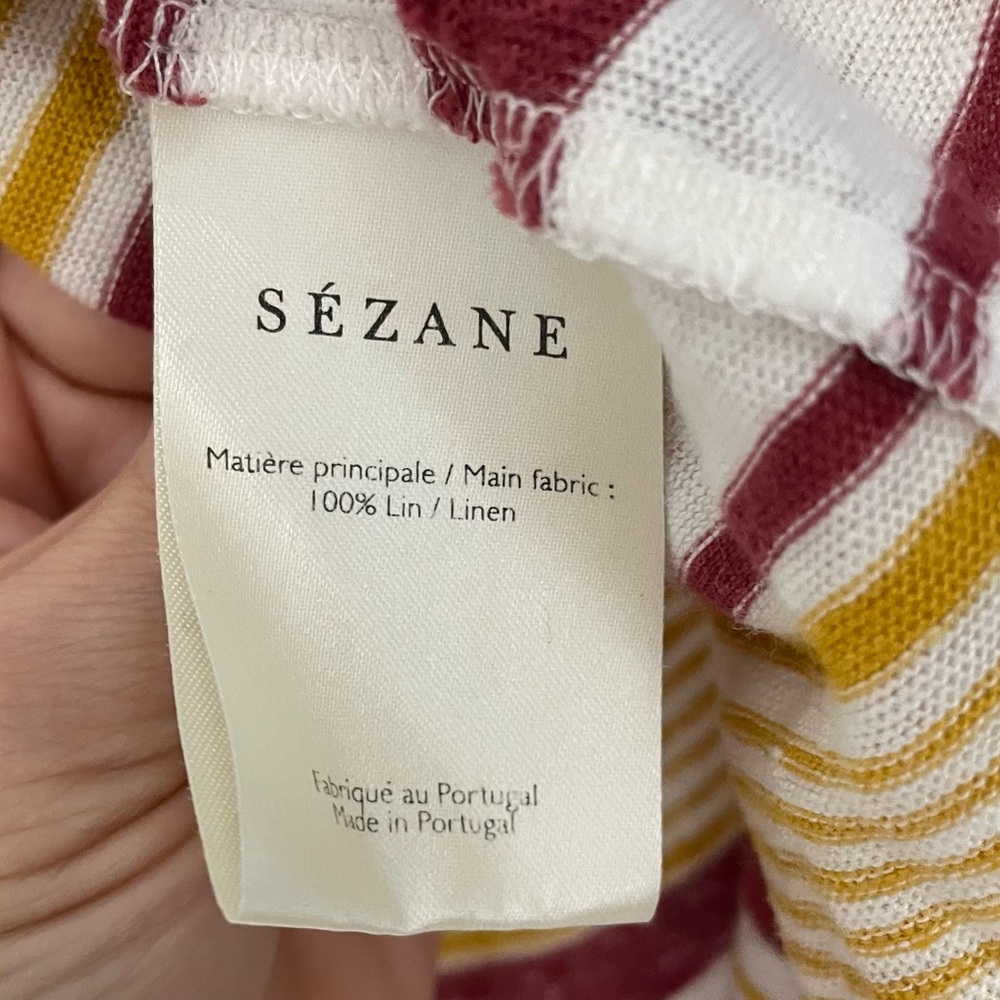 Sezane Andrei 100% Linen Striped T-Shirt Size Medium Top Tee Boho Crew French 23 - Picture 5 of 5